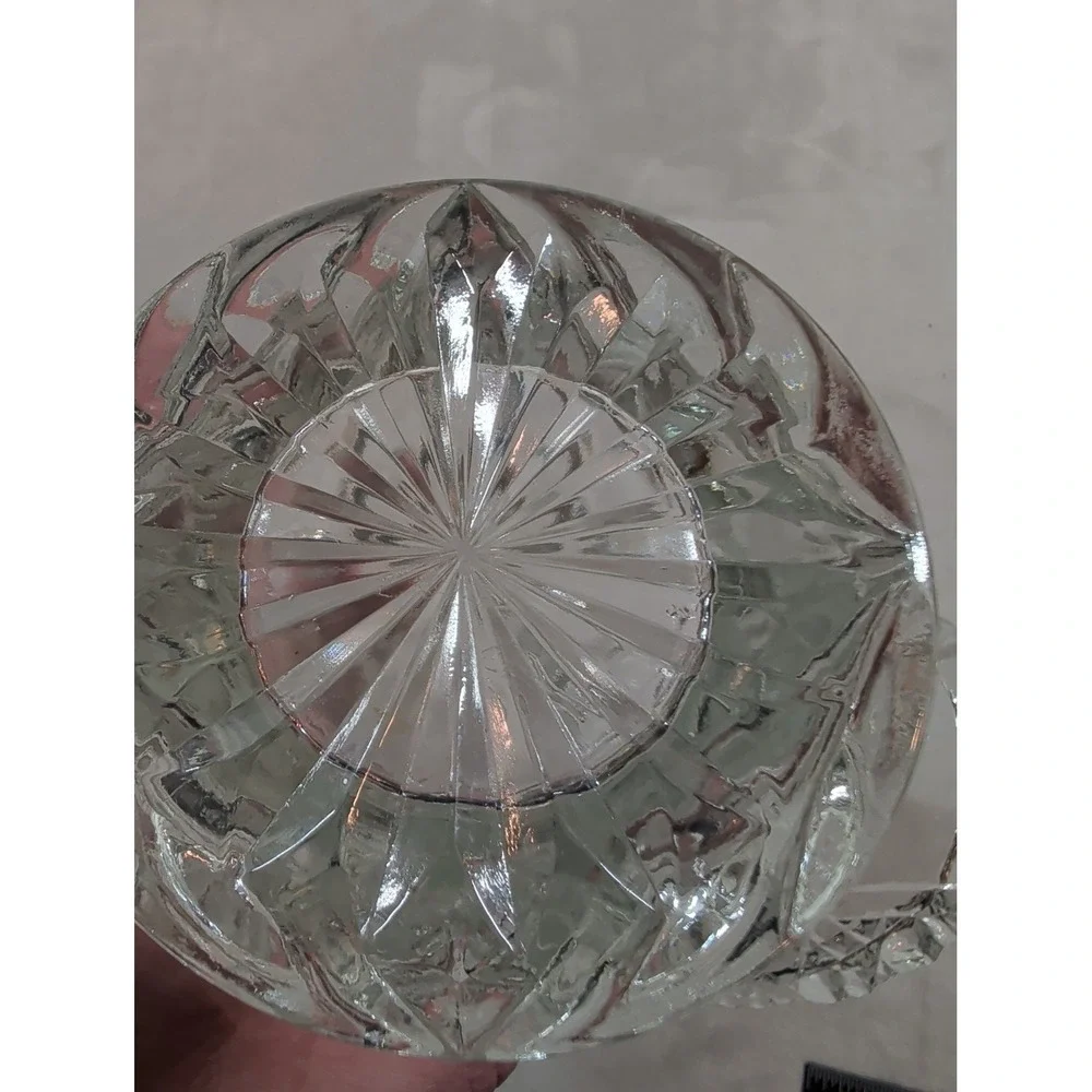 Vintage Clear Cut Glass Basket Starburst Circle Pattern‎ Decorative Centerpiece